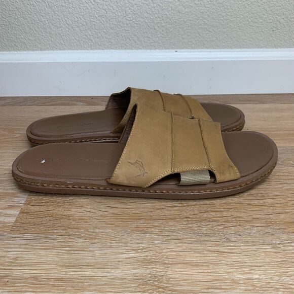 Tommy Bahama Ruggero Men’s Leather Slide Brown Sandals - Picture 4 of 12